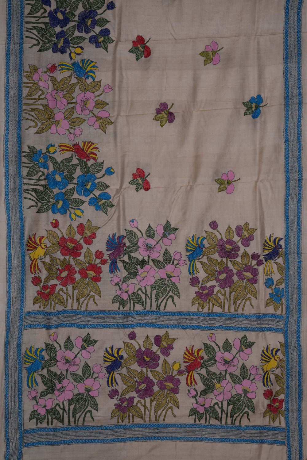 Image of Tussar Silk Kantha Embroidery Saree